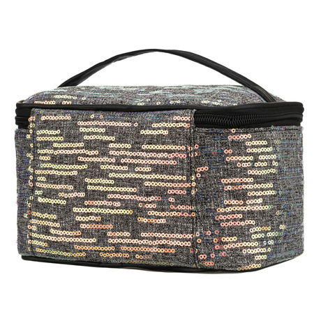 Peterson – Schwarze, reisefertige Kosmetiktasche aus synthetischem Stoff, verziert mit Pailletten