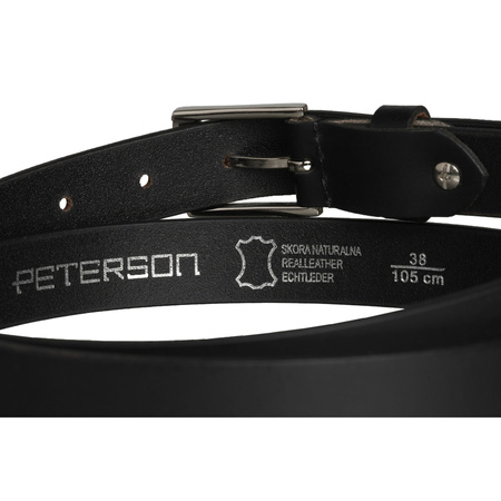 Aus Leder, schwarzer Damen Gürtel mit silberner, klassischer Schnalle – Peterson