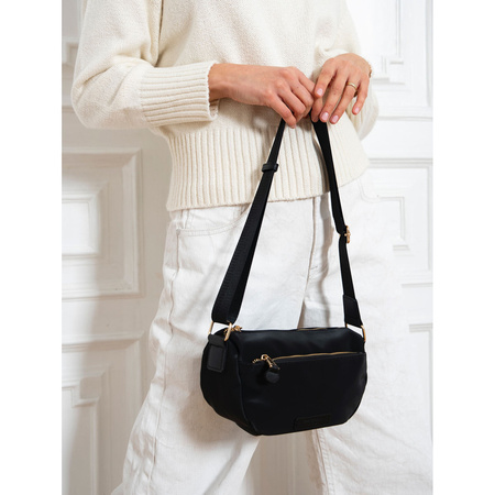 Schwarze Damen Umhängetasche aus Nylon mit Außentasche – Peterson