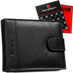 Große Herren-Geldbörse aus Leder in Schwarz mit Druckknopfverschluss – Peterson