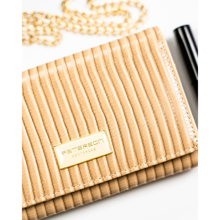 Damen-Geldbörse aus Natur- und Öko-Leder in Beige mit Flechtmuster – Peterson