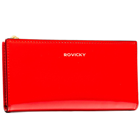 Große Damen-Geldbörse aus Öko-Leder in Rot mit Reißverschluss und Druckknopfverschluss - Rovicky