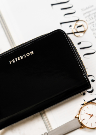 Lackierte Damen Geldbörse in Schwarz mit Reißverschluss und RFID – Peterson