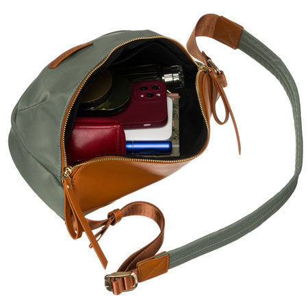 Damen Gürteltasche aus Nylon und Öko-Leder in Grün-Braun mit verstellbarem Gurt – Peterson