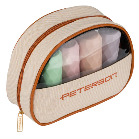 Beige-braune Kosmetiktasche aus Synthetikstoff mit transparentem Einsatz, mit Reißverschluss – Peterson