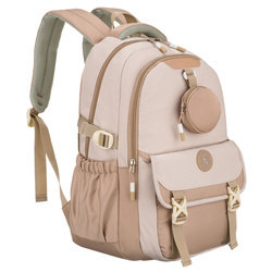 Praktischer Schulrucksack aus Polyester in Beige mit einer zusätzlichen Tasche und Platz für eine Trinkflasche - Peterson