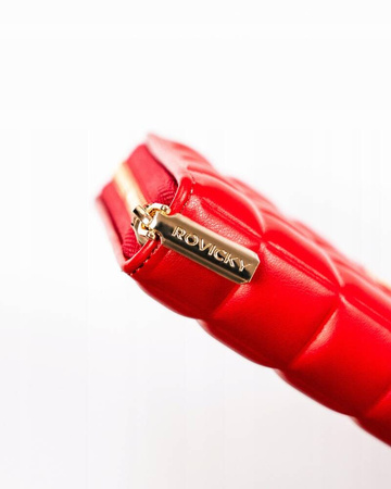 Rote Damen Geldbörse aus Öko-Leder mit gestepptem Element – Rovicky