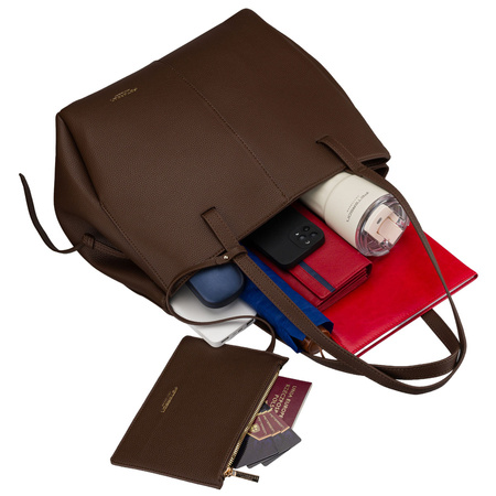 Braune Damen-Shopper aus Öko-Leder mit praktischem Etui im Set - Peterson