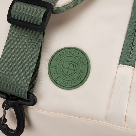 Wochenend-Reisetasche in Ecru und Grün, ausgestattet mit einem Koffergriff – Peterson