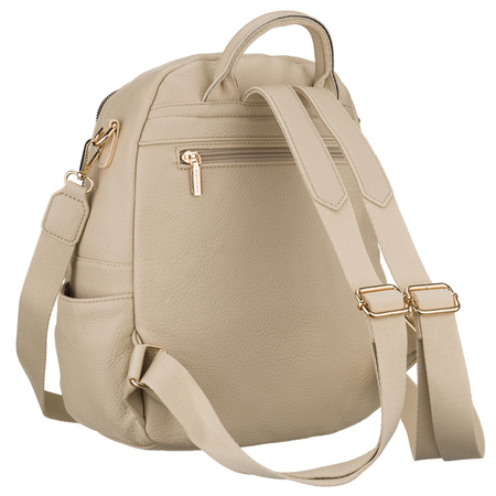 Eleganter Damen-Rucksack mit Seitentaschen aus Öko-Leder in Beige – Rovicky