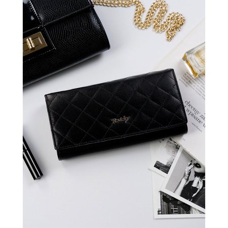 Damen Geldbörse aus Leder im Querformat mit Druckknopf – Rovicky