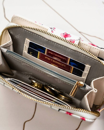 Große vertikale Damen Geldbörse aus Öko-Leder mit Blumenmuster – Peterson