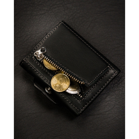 Herren Geldbörse klein hochformat schwarz aus Leder mit Druckknopf – Peterson