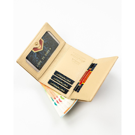 Beige Damen-Geldbörse aus Natur- und Öko-Leder mit Pflanzenmuster – Peterson