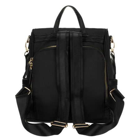 Schwarzer Damen-Rucksack aus Nylon und Öko-Leder, aufgehängt an verstellbaren Trägern - Peterson