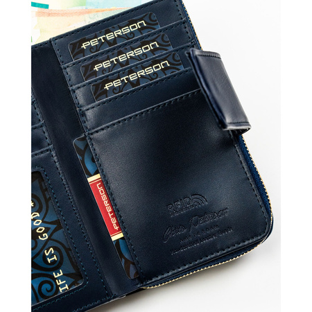 Dunkelblaue Damen Geldbörse aus Öko-Leder mit Druckknopf- und Reißverschluss – Peterson