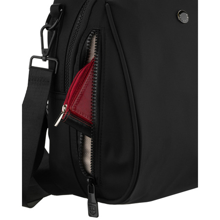 Städtischer, schwarzer Damen-Rucksack aus Polyester, an verstellbaren Trägern befestigt – Peterson