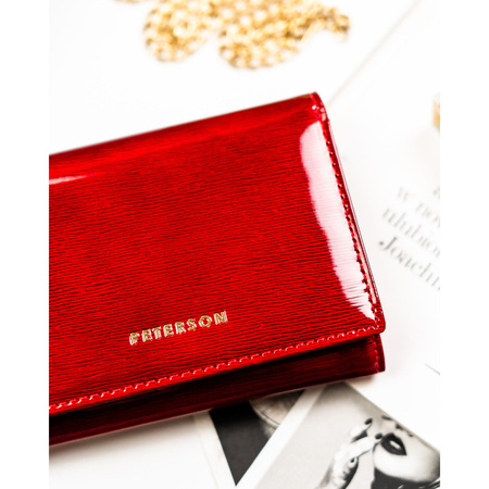 Rote Damen-Geldbörse aus lackiertem Naturleder, mit Druckknopf verschließbar - Peterson
