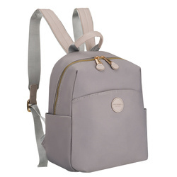 Grauer Damenrucksack aus Nylon und Öko-Leder mit Außentasche - Peterson