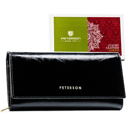 Große Damen Geldbörse aus Leder in Schwarz mit Druckknopfverschluss – Peterson