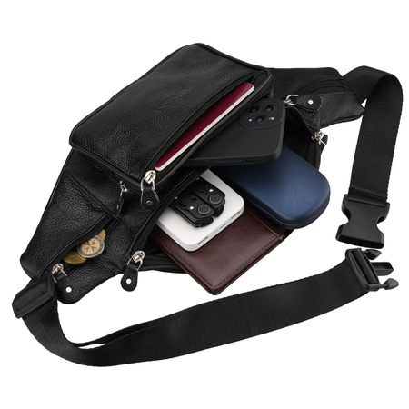 Schwarze, aus Leder gefertigte Herren-Gürteltasche mit Reißverschluss, einkammerig - Rovicky