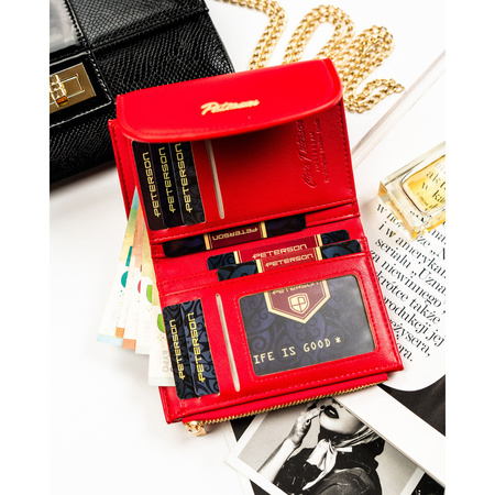 Horizontale, rote und glatte Damen-Geldbörse aus Öko-Leder mit Magnetverschluss – Peterson