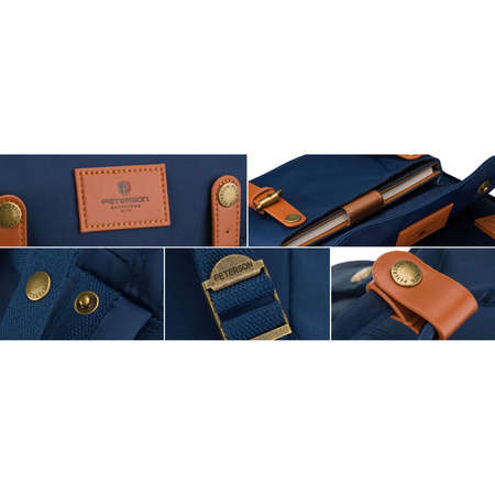 Dunkelblauer Damen-Rucksack aus Polyester und Öko-Leder, mit Reißverschluss - Peterson