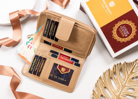 Große Damen Geldbörse aus Leder mit Druckknopf – Peterson