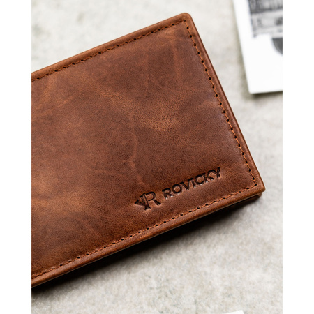 Herren-Geldbörse aus Leder in Braun ohne äußeren Verschluss – Rovicky