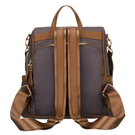 Grauer Damen-Rucksack aus Nylon und Öko-Leder mit abnehmbarem Gürtel, ein Hauptfach – Peterson