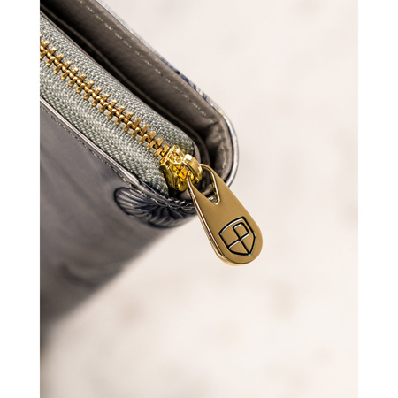 Große, vertikale Damen Geldbörse aus echtem Leder in Silber mit geprägten Schmetterlingen – Peterson