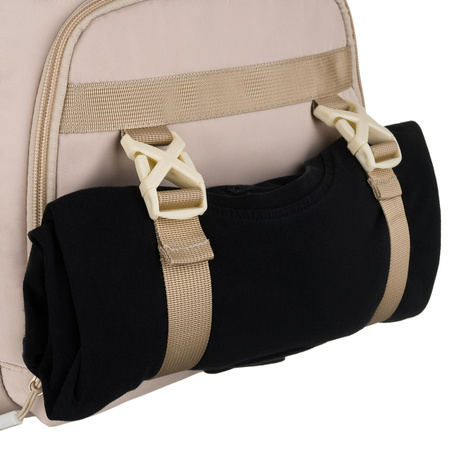 Beiger, modischer Schulrucksack aus Polyester, aufgehängt an verstellbaren Schultergurten – Peterson