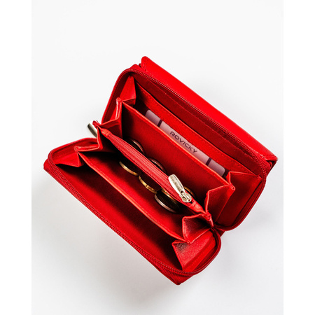 Rote Damen Geldbörse aus Leder mit Druckknopfverschluss und RFID-Schutz – Rovicky