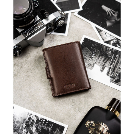 Herren-Geldbörse aus echtem Leder in Braun, Modell mit Druckknopfverschluss – Peterson