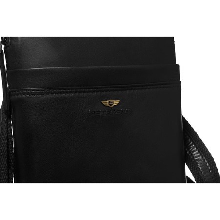 Schwarze, praktische Herren-Umhängetasche aus Naturleder mit Außentaschen und Etui im Set – Peterson