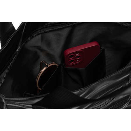 Großer Damen-Shopper aus Polyester in Schwarz mit Wellenmuster – Rovicky