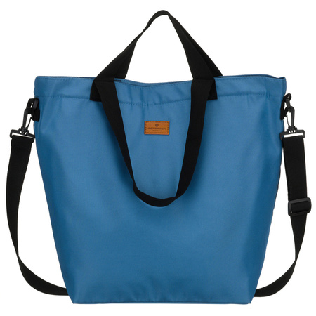 Blaue Damen-Shopper-Tasche aus Polyester, an Henkeln und einem abnehmbaren Gürtel hängend – Peterson