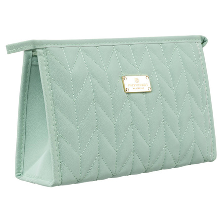 Einfaches Damen Kosmetiketui aus grünem Öko-Leder im Fischgrätmuster – Peterson