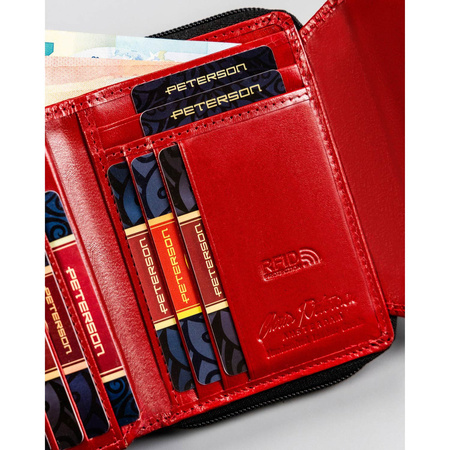 Rote Damen Geldbörse aus Leder mit großem Münzfach – Peterson