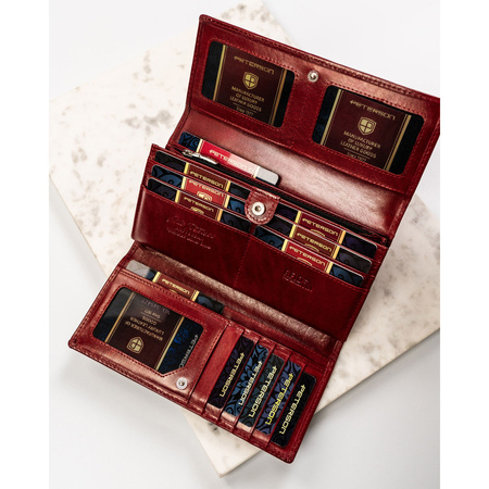 Große Damen Geldbörse rot aus Leder mit Klappe und Druckknopf – Peterson