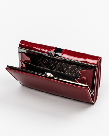 Rote Damen Geldbörse mit Bügelverschluss aus lackiertem Leder – Cavaldi