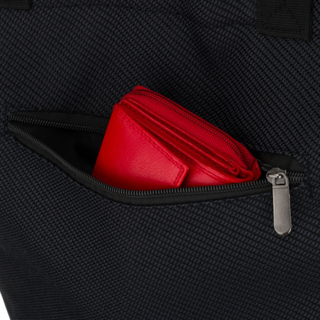 Schwarze Damen-Handtasche aus Polyester mit Außentasche - Rovicky