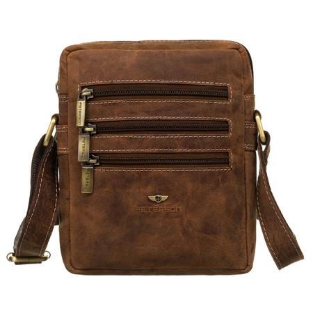 Herren-Umhängetasche in Braun mit Reißverschlüssen auf der Vorderseite – Peterson
