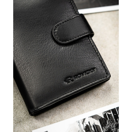 Schwarze Herren-Geldbörse aus Leder mit Führerscheinfach und RFID-Schutz – Rovicky