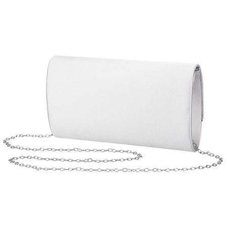 Damen-Clutch aus Leder in Silberfarbe, an einer silbernen Kette hängend - Rovicky