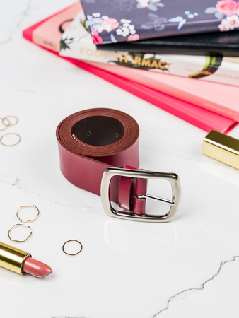 Schmaler, glatter Damen-Gürtel aus Leder mit abgerundeter, silberner Schnalle – Rovicky