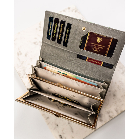 Große, horizontale Damen Geldbörse aus Echtleder mit Blumenmuster – Peterson