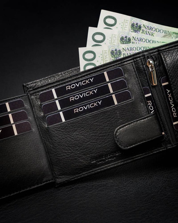 Herren Geldbörse querformat mit Reißverschlussfach, Echtleder, RFID Stop – Rovicky