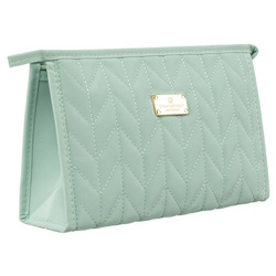 Einfaches Damen Kosmetiketui aus grünem Öko-Leder im Fischgrätmuster – Peterson