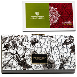 Große, horizontale Damen Geldbörse aus Echtleder mit Druckknopf und Bügelverschluss – Peterson